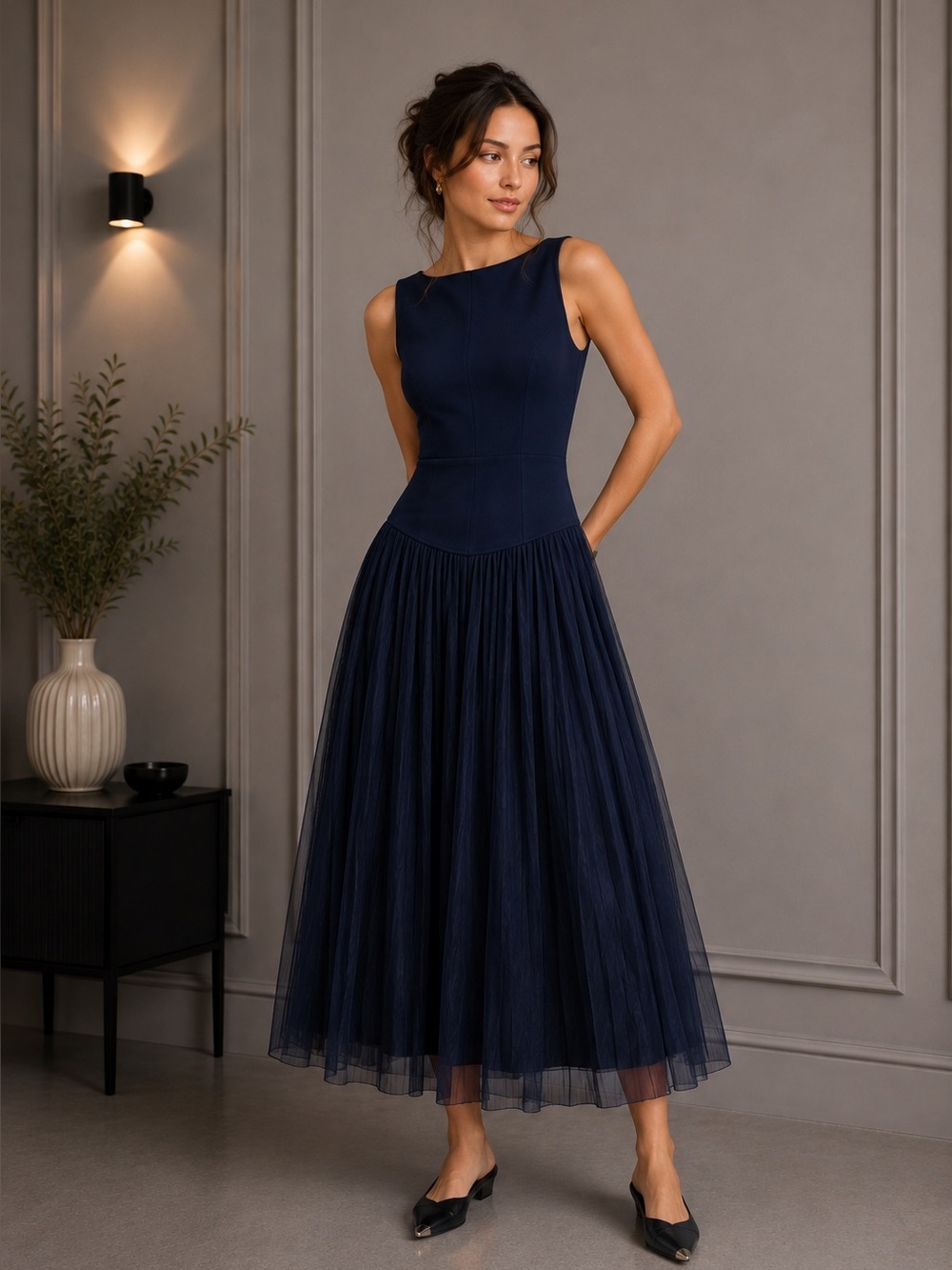 NEW Reformation Cyra Navy Blue Midi Dress Size 6 B3226